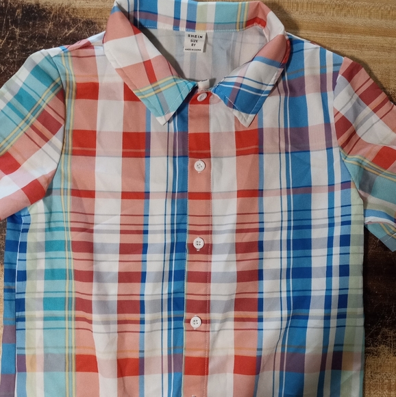SHEIN Kids Colorful Checkered Button-Down Shirt Size 8 - Picture 1 of 6